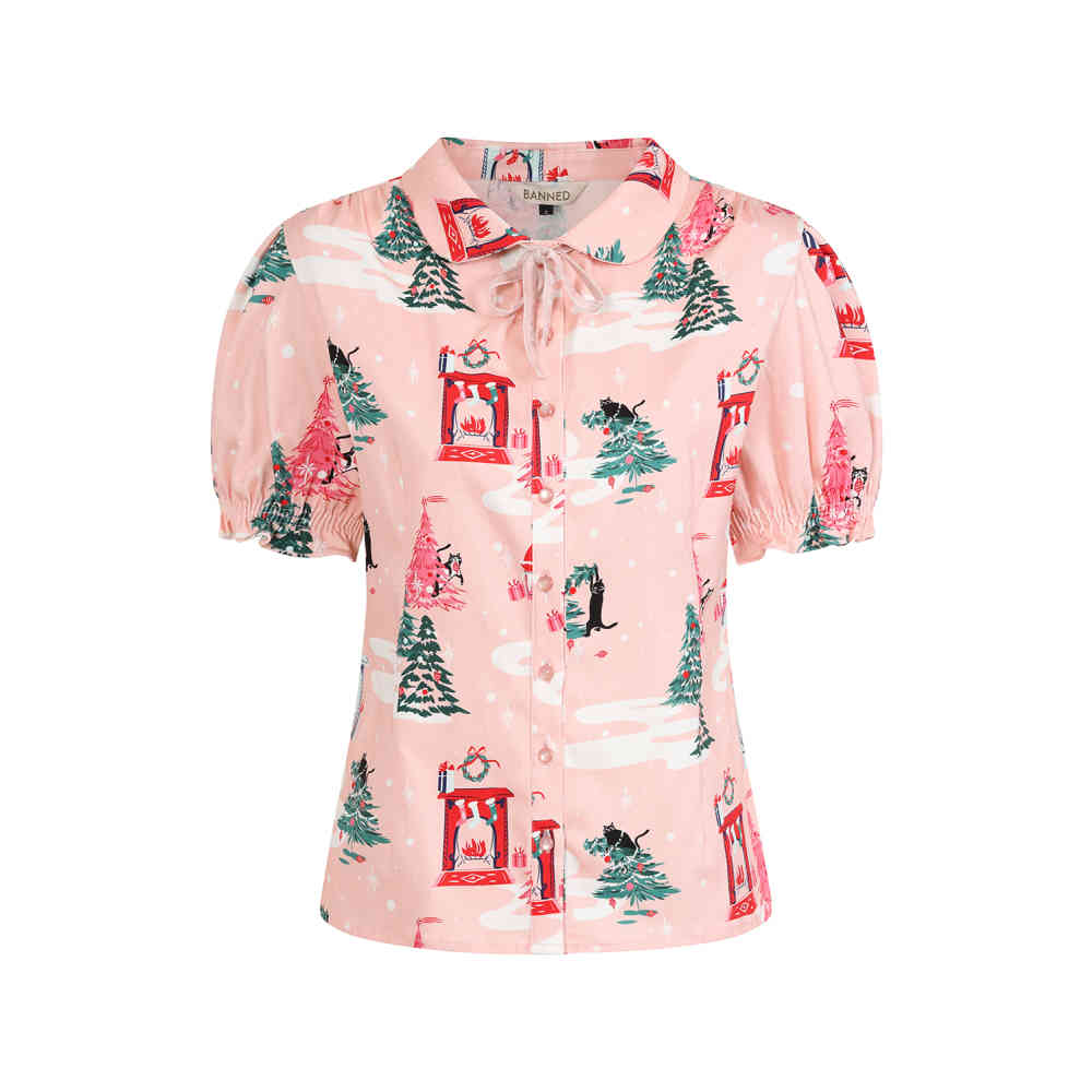 Banned - Lilly Puuurfect Christmas Chemisier - Rose